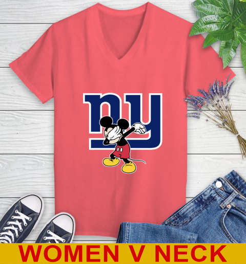 New York Giants NFL Football Dabbing Mickey Disney Sports Women's V-Neck T-Shirt 7