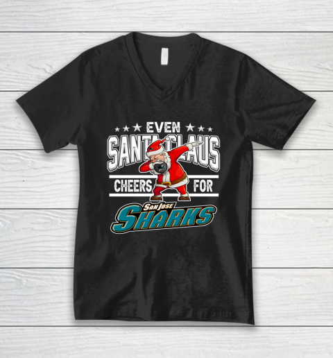 San Jose Sharks Even Santa Claus Cheers For Christmas NHL V-Neck T-Shirt