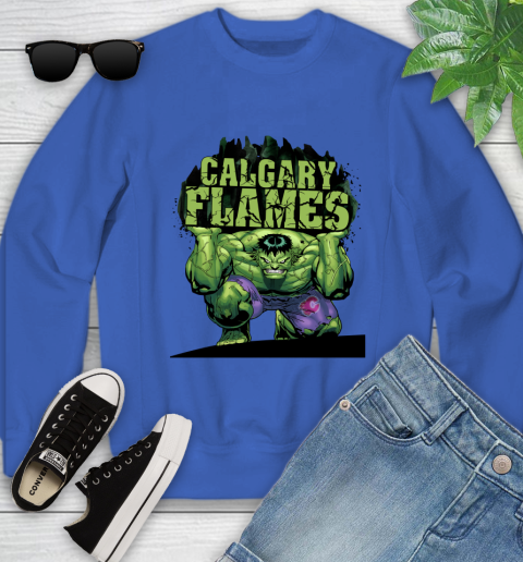 Calgary Flames NHL Hockey Incredible Hulk Marvel Avengers Sports Youth Sweatshirt 8