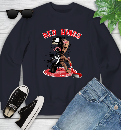 NHL Detroit Red Wings Hockey Venom Groot Guardians Of The Galaxy Youth Sweatshirt 3