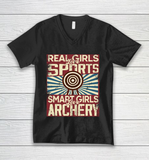 Real girls love sports smart girls love Archery V-Neck T-Shirt