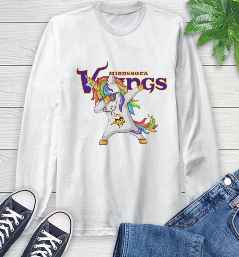 Minnesota Vikings NFL Football Funny Unicorn Dabbing Sports Long Sleeve T-Shirt