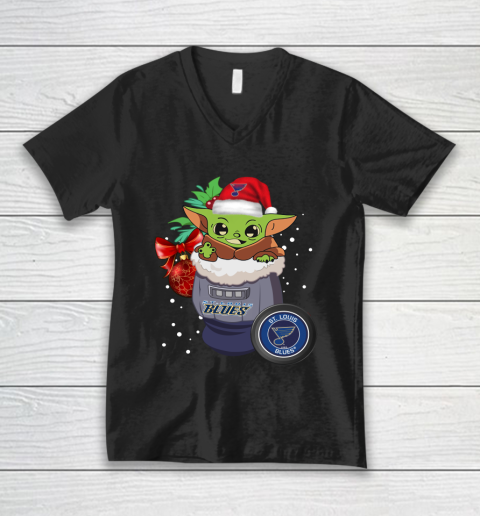 St.Louis Blues Christmas Baby Yoda Star Wars Funny Happy NHL V-Neck T-Shirt