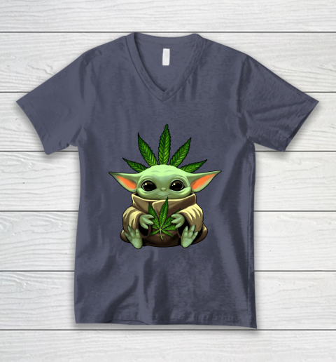 Baby Yoda Hug Marijuana Canabis V-Neck T-Shirt 8