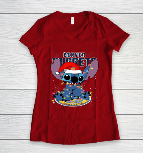 Denver Nuggets NBA noel stitch Basketball Christmas Women's V-Neck T-Shirt 6