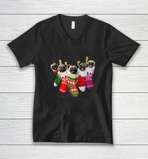 Pug Christmas Socks Funny T Shirts Xmas Vintage Cute V-Neck T-Shirt