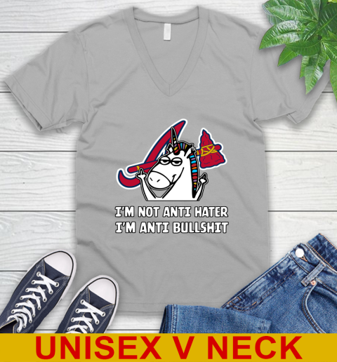 Atlanta Braves MLB Baseball Unicorn I'm Not Anti Hater I'm Anti Bullshit V-Neck T-Shirt 4