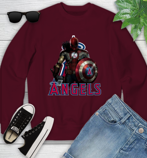 MLB Captain America Thor Spider Man Hawkeye Avengers Endgame Baseball Los Angeles Angels Youth Sweatshirt 5