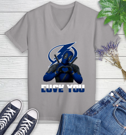 NHL Tampa Bay Lightning Deadpool Love You Fuck You Hockey Sports Women's V-Neck T-Shirt 4