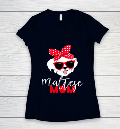 Dog Mom Shirt Dog Lovers T Shirt Maltese Mom Fur Mama Women's V-Neck T-Shirt 2
