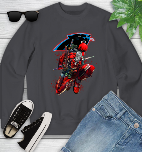 NFL Deadpool Marvel Comics Sports Football Carolina Panthers Youth Sweatshirt 6