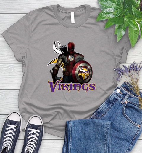 NFL Captain America Thor Spider Man Hawkeye Avengers Endgame Football Minnesota Vikings Women's T-Shirt 5
