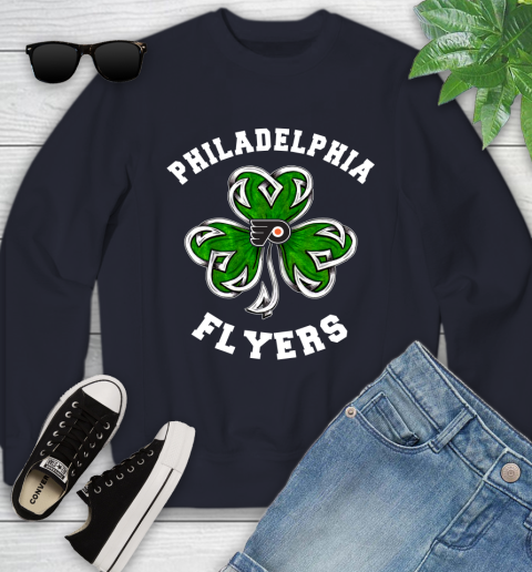 NHL Philadelphia Flyers Three Leaf Clover St Patrick's Day Hockey Sports Youth Sweatshirt 2