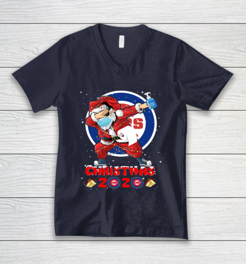 Chicago Cubs Funny Santa Claus Dabbing Christmas 2020 MLB V-Neck T-Shirt 2