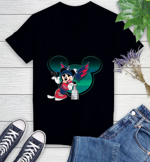 NHL Washington Capitals Stanley Cup Mickey Mouse Disney Hockey T Shirt Women's V-Neck T-Shirt 2
