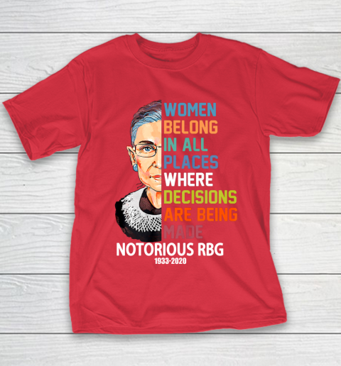 Notorious RBG 1933  2020 Women Belong In All Places Ruth Bader Ginsburg Youth T-Shirt 7