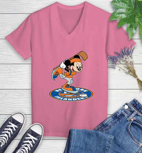 NHL Hockey New York Islanders Cheerful Mickey Disney Shirt Women's V-Neck T-Shirt 11