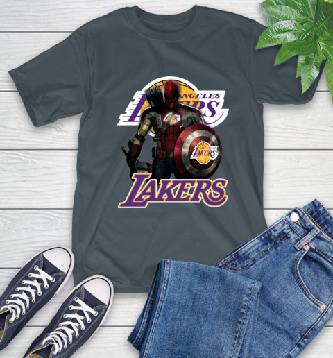 Los Angeles Lakers NBA Basketball Captain America Thor Spider Man Hawkeye Avengers T-Shirt 9