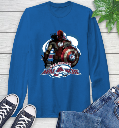 NHL Captain America Thor Spider Man Hawkeye Avengers Endgame Hockey Colorado Avalanche Long Sleeve T-Shirt 9