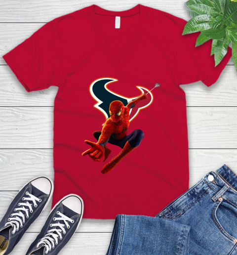 NFL Spider Man Avengers Endgame Football Houston Texans V-Neck T-Shirt 7