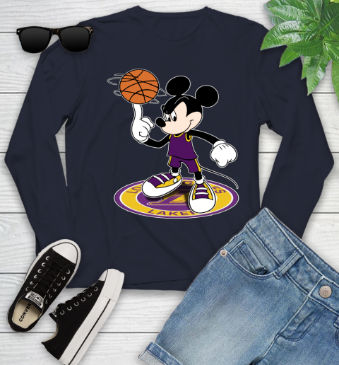 NBA Basketball Los Angeles Lakers Cheerful Mickey Disney Shirt Youth Long Sleeve 3