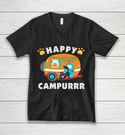 Happy Campurrr Camping With Cats RV Glamping Designs V-Neck T-Shirt