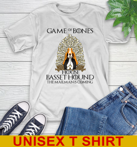 Game of bones house basset hound dog the mailman is coming tshirt