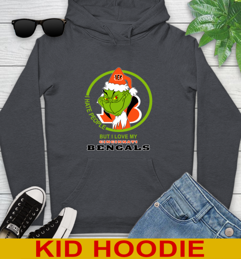 Cincinnati Bengals NFL Christmas Grinch I Hate People But I Love My Favorite Football Team Youth Hoodie 9