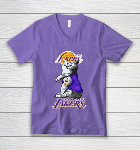 NBA Basketball My Cat Loves Los Angeles Lakers V-Neck T-Shirt 8