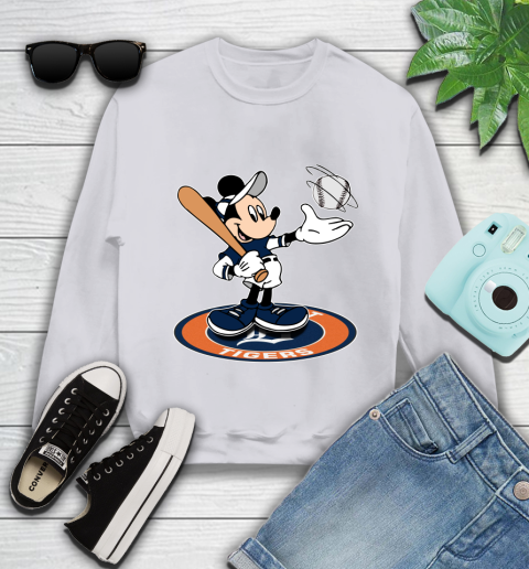 MLB Baseball Detroit Tigers Cheerful Mickey Disney Shirt Youth Sweatshirt 4