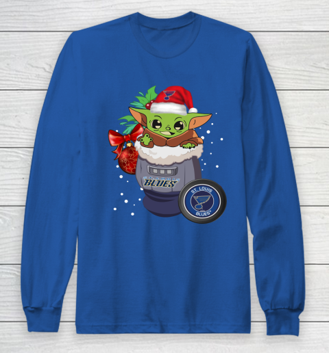 St.Louis Blues Christmas Baby Yoda Star Wars Funny Happy NHL Long Sleeve T-Shirt 9
