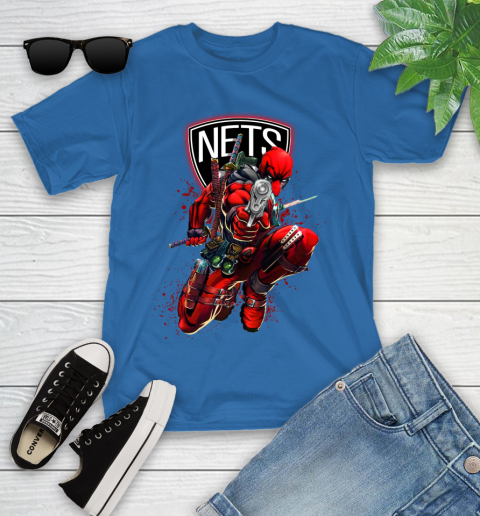 NBA Deadpool Marvel Comics Sports Basketball Brooklyn Nets Youth T-Shirt 9