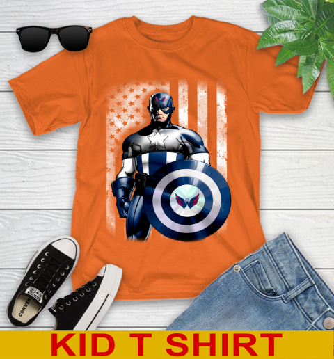 Washington Capitals NHL Hockey Captain America Marvel Avengers American Flag Shirt Youth T-Shirt 8