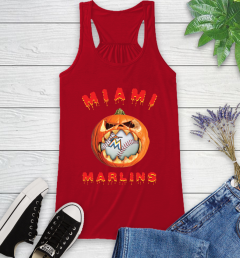 MLB Miami Marlins Halloween Pumpkin Baseball Sports Racerback Tank 6
