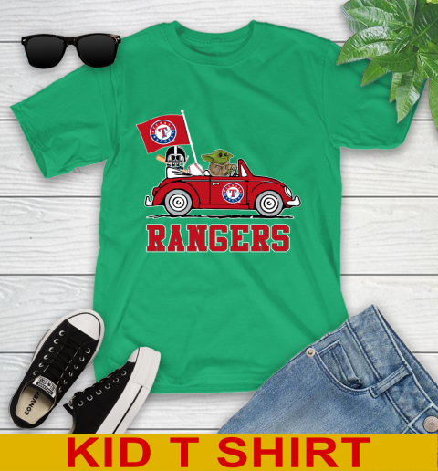 MLB Baseball Texas Rangers Darth Vader Baby Yoda Driving Star Wars Shirt Youth T-Shirt 6