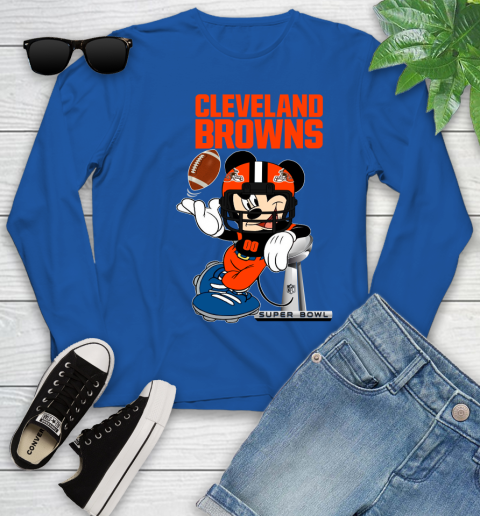 NFL Cleveland Browns Mickey Mouse Disney Super Bowl Football T Shirt Youth Long Sleeve 9