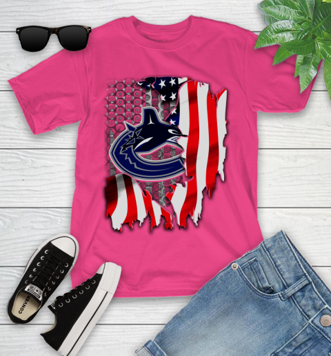 Vancouver Canucks NHL Hockey American Flag Youth T-Shirt 11