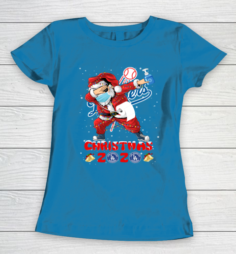 Los Angeles Dodgers Funny Santa Claus Dabbing Christmas 2020 MLB Women's T-Shirt 6