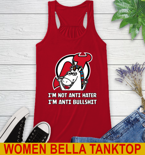 New Jersey Devils NHL Hockey Unicorn I'm Not Anti Hater I'm Anti Bullshit Racerback Tank 6