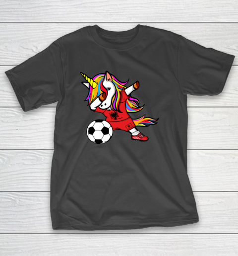 Dabbing Unicorn Albania Football Albanian Flag Soccer T-Shirt 2