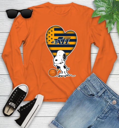 Utah Jazz NBA Basketball The Peanuts Movie Adorable Snoopy Youth Long Sleeve 4