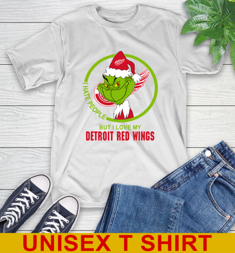 Detroit Red Wings NHL Christmas Grinch I Hate People But I Love My Favorite Hockey Team T-Shirt
