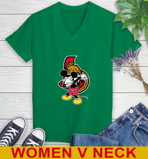 Ottawa Senators NHL Hockey Dabbing Mickey Disney Sports Women's V-Neck T-Shirt 6
