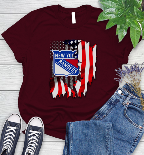 New York Rangers NHL Hockey American Flag Women's T-Shirt 7