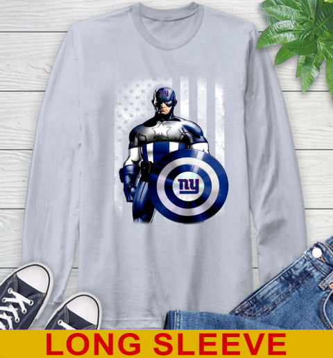 New York Giants NFL Football Captain America Marvel Avengers American Flag Shirt Long Sleeve T-Shirt 6
