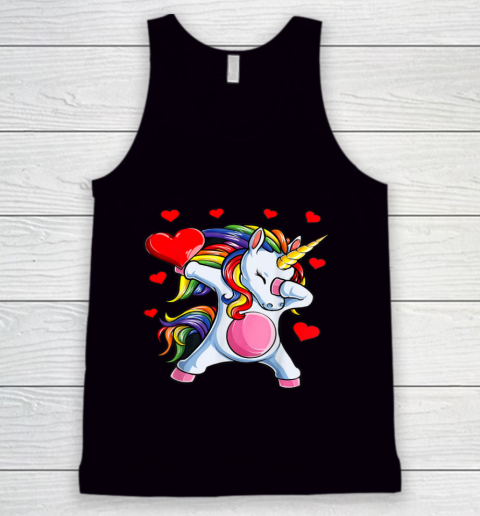 Rainbow Unicorn Dab Hearts Shirts For Girls Women Valentine Tank Top