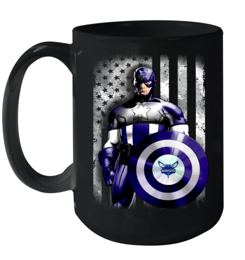 Charlotte Hornets NBA Basketball Captain America Marvel Avengers American Flag Shirt Ceramic Mug 15oz