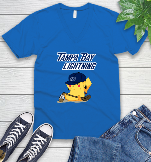 NHL Pikachu Hockey Sports Tampa Bay Lightning V-Neck T-Shirt 6