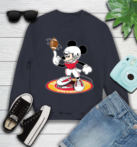 NFL Football Kansas City Chiefs Cheerful Mickey Disney Shirt Youth Sweatshirt 3