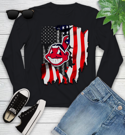 Cleveland Indians MLB Baseball American Flag Youth Long Sleeve